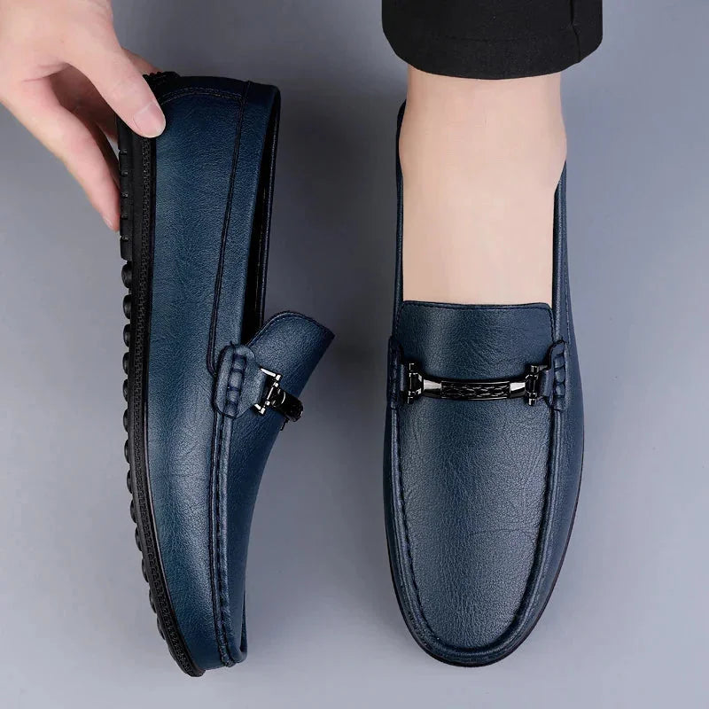 Men's Loafers – Black Slip-On with Metal Detail — Blue