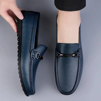 Men's Loafers – Black Slip-On with Metal Detail — Blue