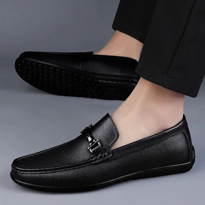 Men's Loafers – Black Slip-On with Metal Detail — Black