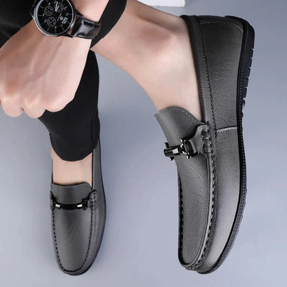 Men's Loafers – Black Slip-On with Metal Detail — Gray
