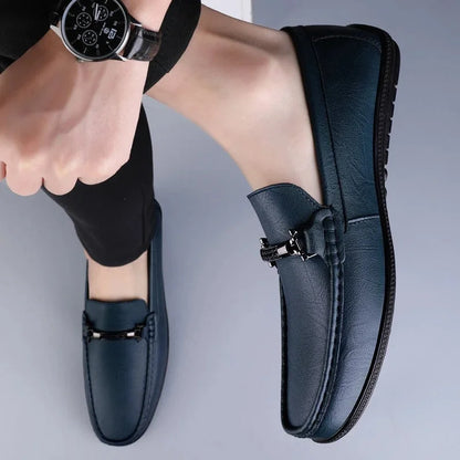 Men's Loafers – Black Slip-On with Metal Detail — Blue