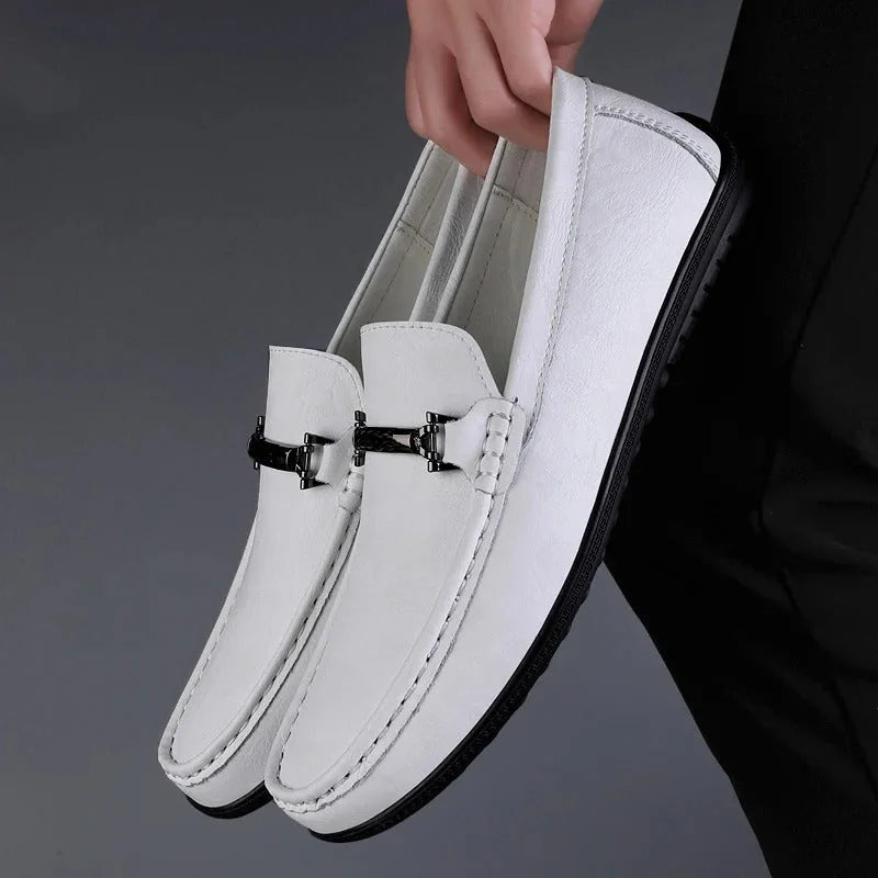 Men's Loafers – Black Slip-On with Metal Detail — White