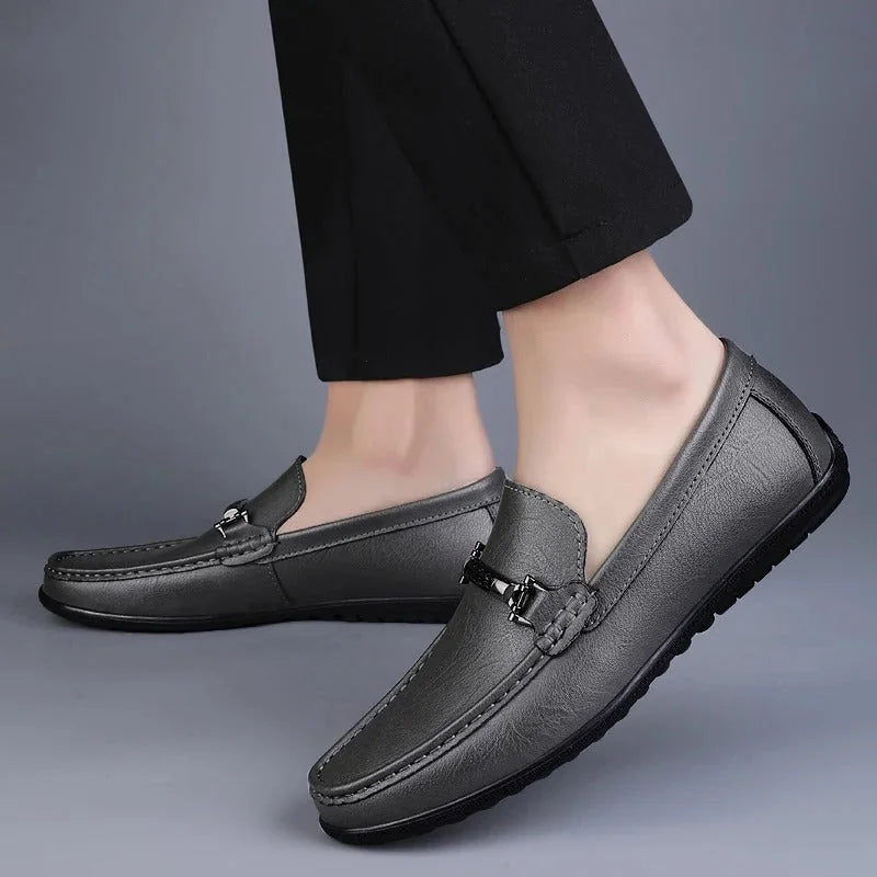 Men's Loafers – Black Slip-On with Metal Detail — Gray