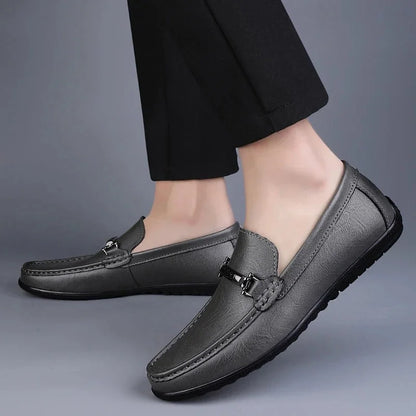 Men's Loafers – Black Slip-On with Metal Detail — Gray