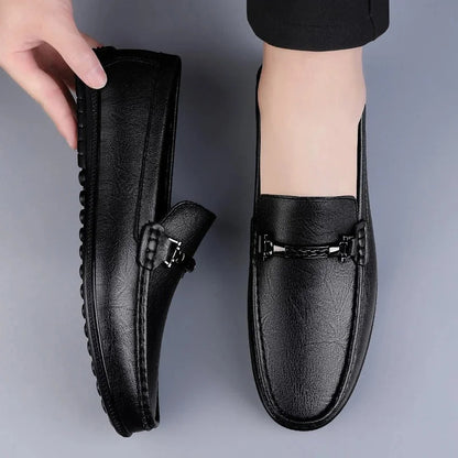 Men's Loafers – Black Slip-On with Metal Detail — Black