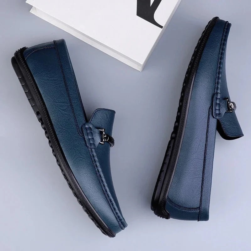 Men's Loafers – Black Slip-On with Metal Detail — Blue