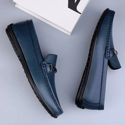 Men's Loafers – Black Slip-On with Metal Detail — Blue