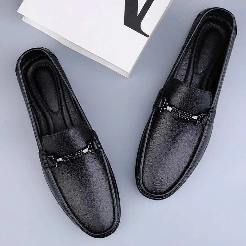 Men's Loafers – Black Slip-On with Metal Detail — Black