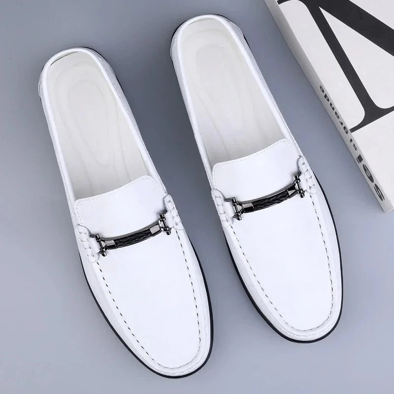 Men's Loafers – Black Slip-On with Metal Detail — White