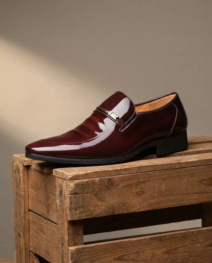 Men's Loafers – Black Metal Bar and Low Heel — Dark Brown