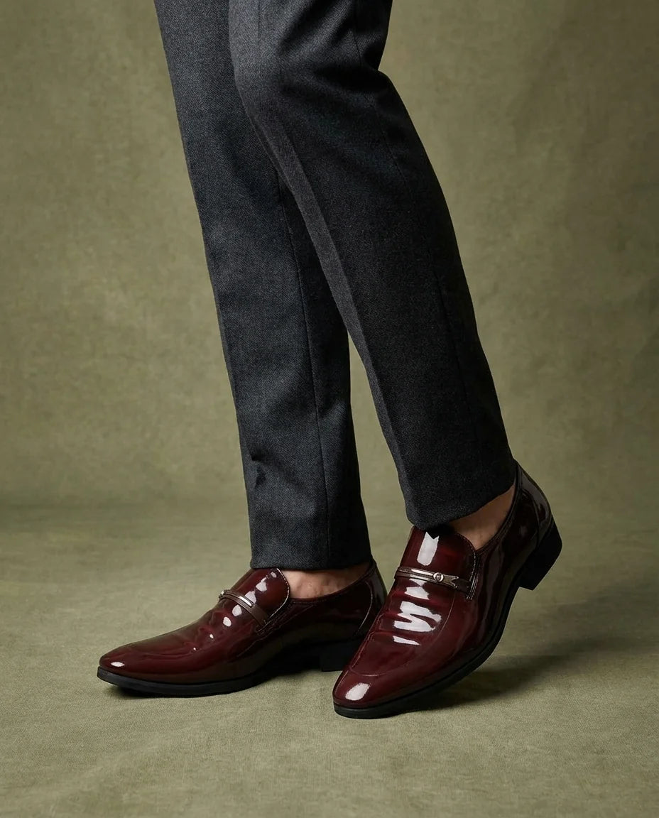 Men's Loafers – Black Metal Bar and Low Heel — Dark Brown