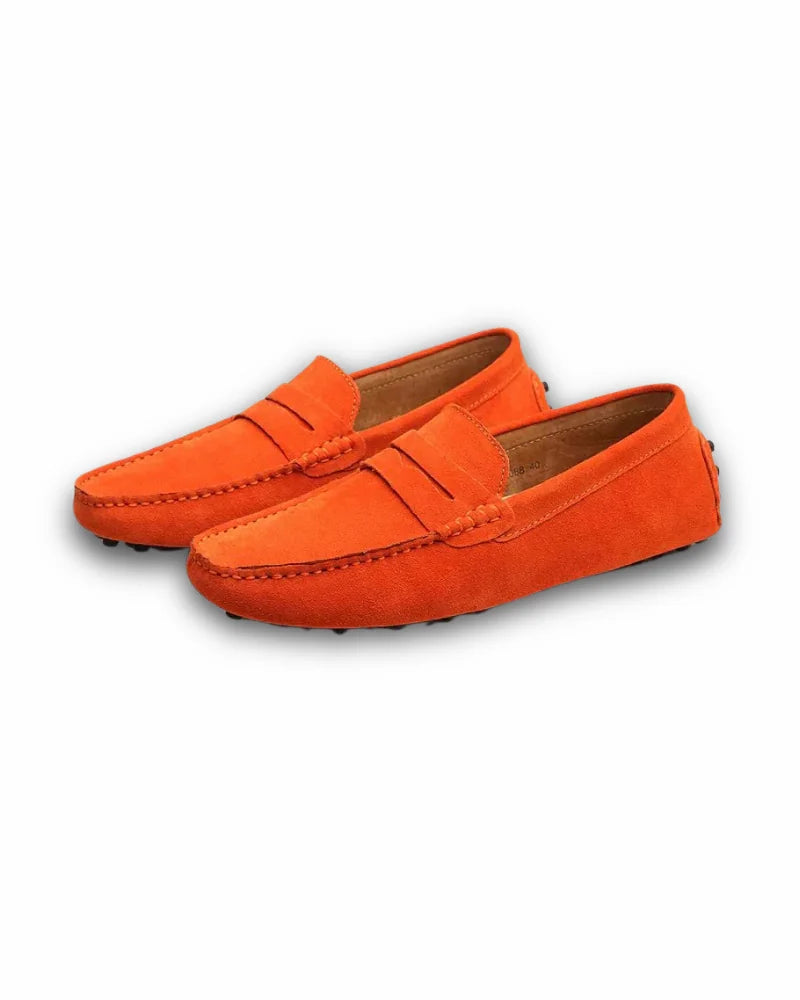 Men's Loafers – Black Penny Strap and Textured Sole — Orange