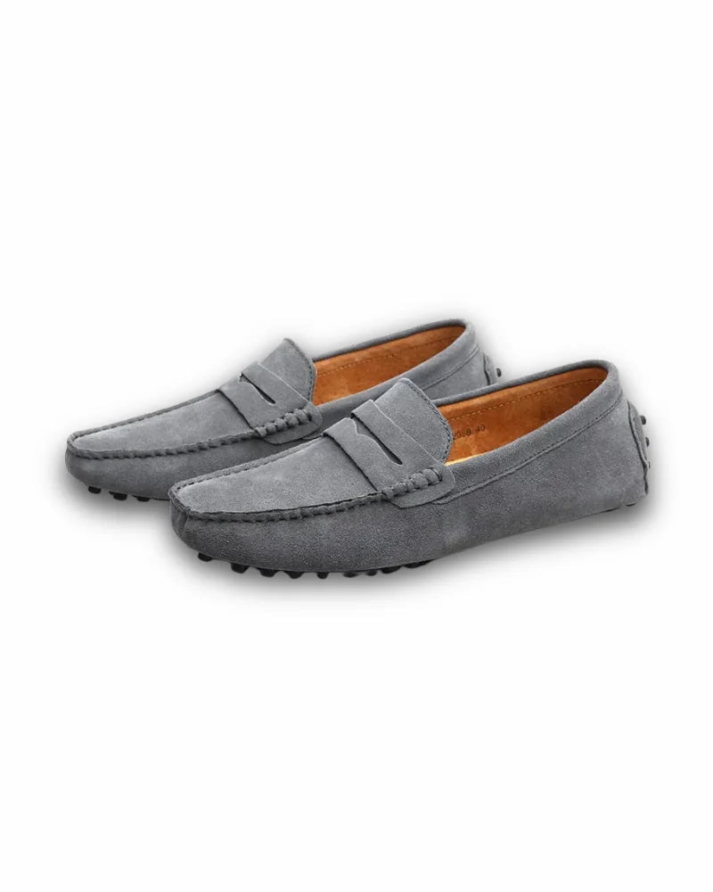 Men's Loafers – Black Penny Strap and Textured Sole — Grey