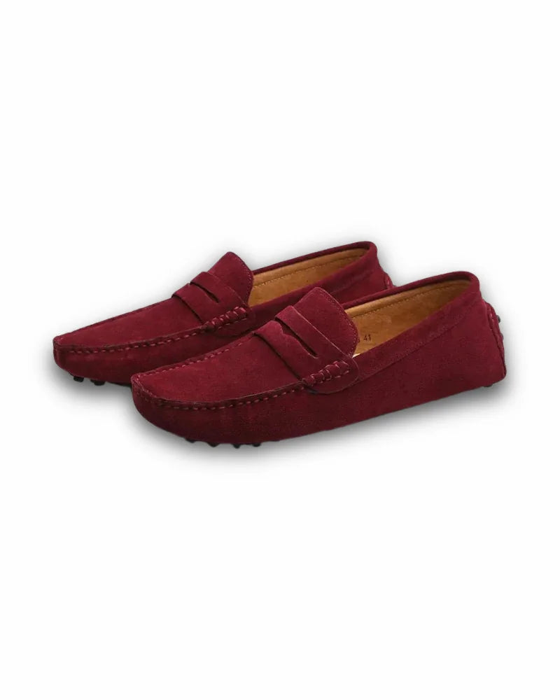Men's Loafers – Black Penny Strap and Textured Sole — Red