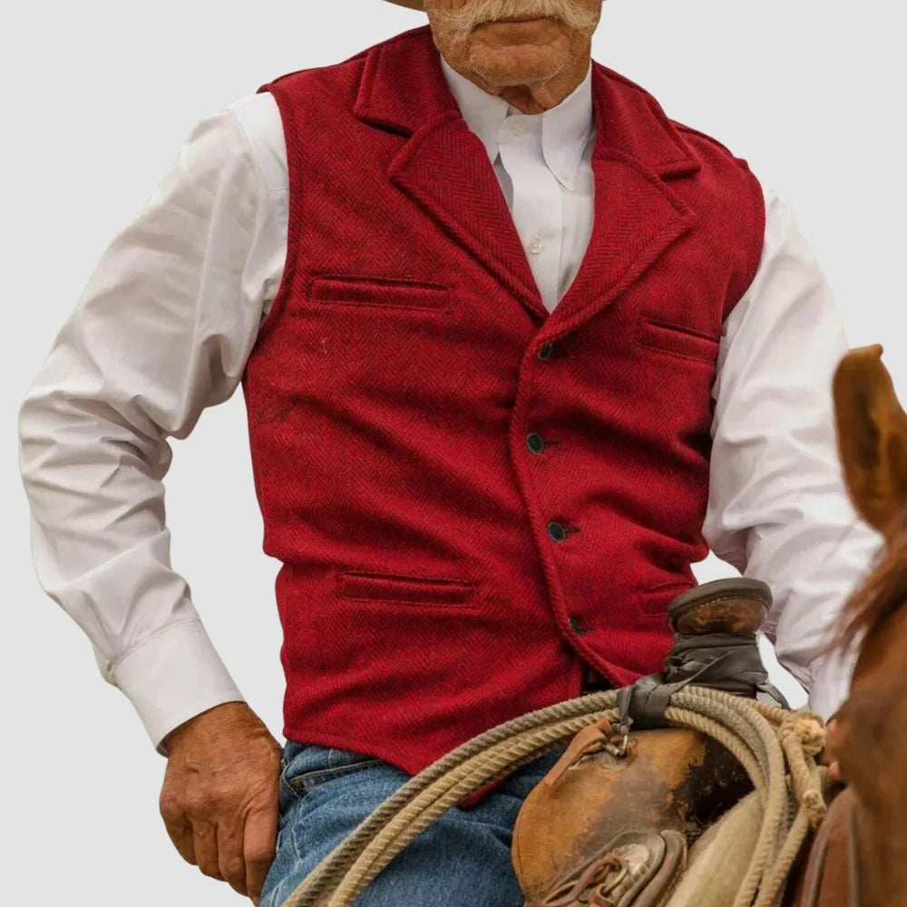 Men's Vest – Black Button Front with Notched Lapels — Dark Red