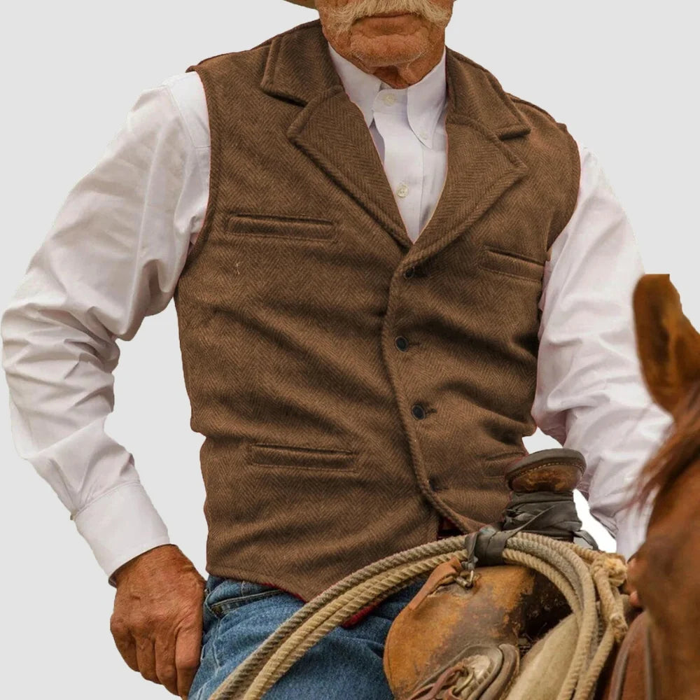 Men's Vest – Black Button Front with Notched Lapels — Light Brown