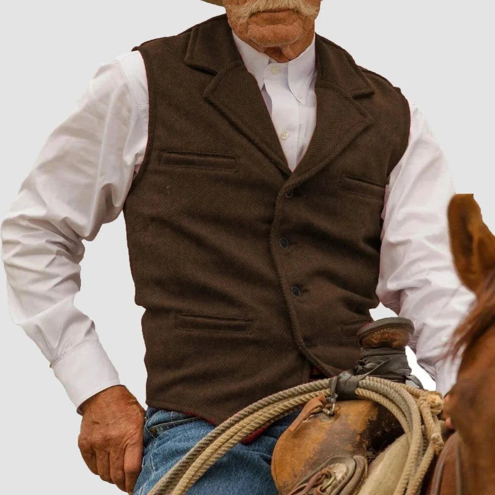 Men's Vest – Black Button Front with Notched Lapels — Brown