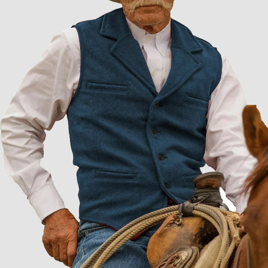 Men's Vest – Black Button Front with Notched Lapels — Blue