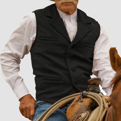 Men's Vest – Black Button Front with Notched Lapels