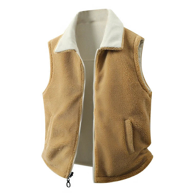 Men's Vest – Black Zip Front with Contrast Collar — Caramel