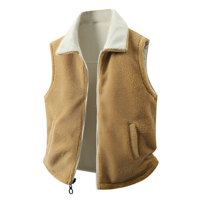 Men's Vest – Black Zip Front with Contrast Collar — Caramel