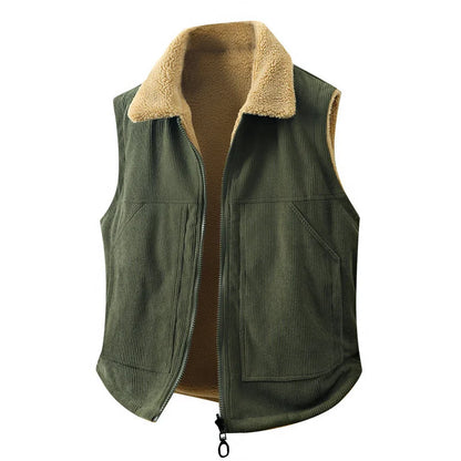 Men's Vest – Black Zip Front with Contrast Collar — Military Green