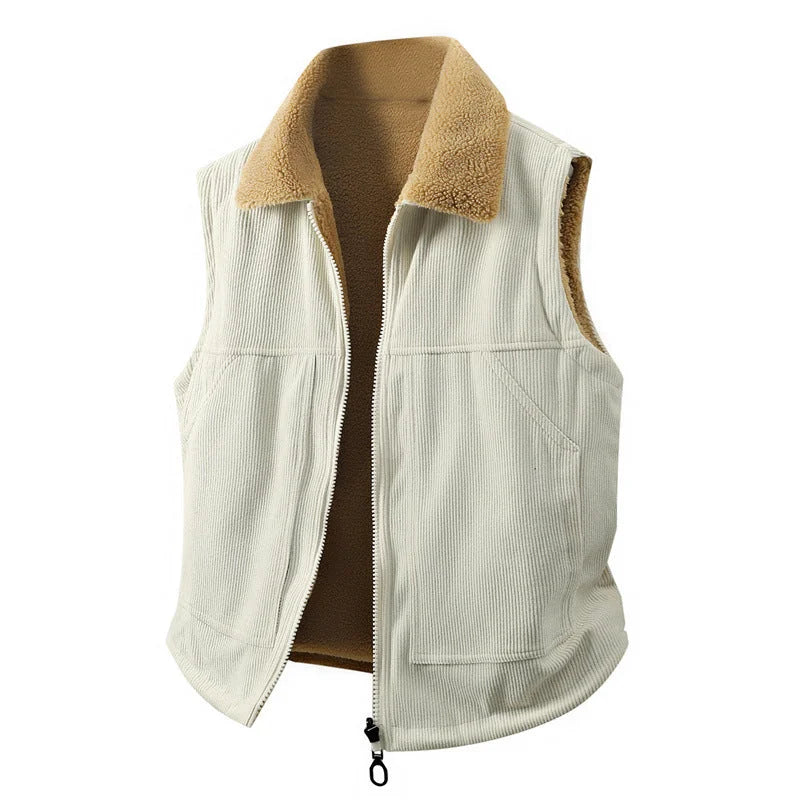 Men's Vest – Black Zip Front with Contrast Collar — White