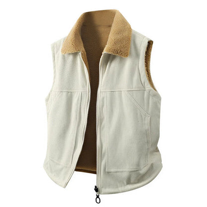 Men's Vest – Black Zip Front with Contrast Collar — White