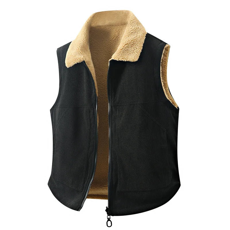 Men's Vest – Black Zip Front with Contrast Collar — Black