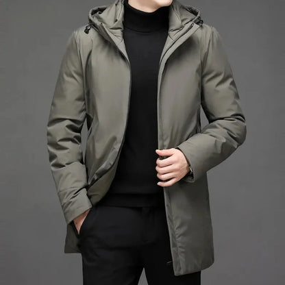 Men's Winter Jacket – Black Hooded Zip Front — Green