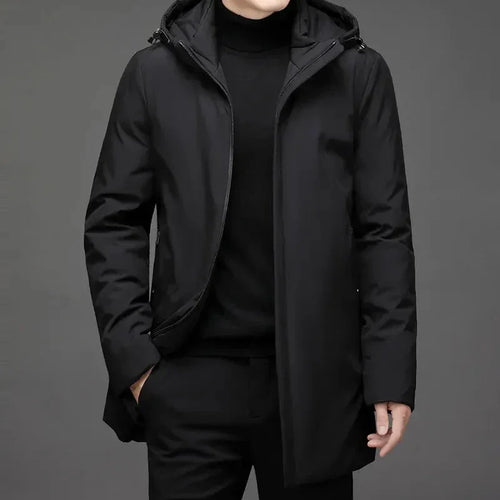 Men's Winter Jacket – Black Hooded Zip Front