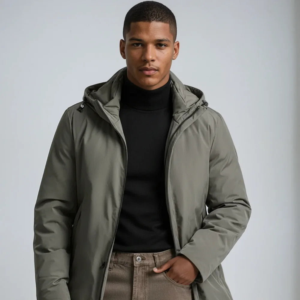 Men's Winter Jacket – Black Hooded Zip Front — Green