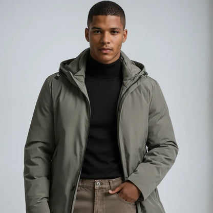 Men's Winter Jacket – Black Hooded Zip Front — Green