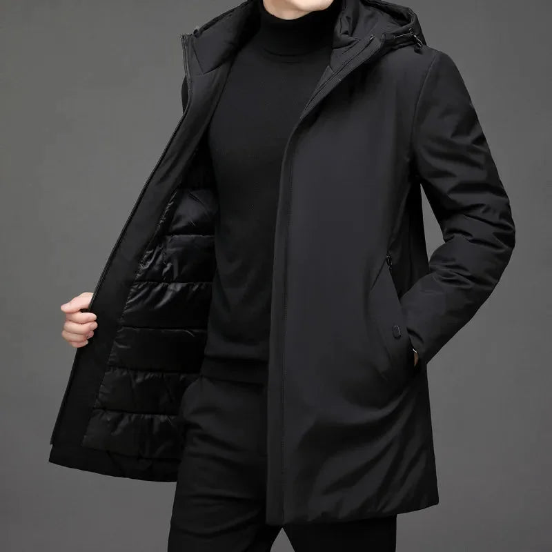 Men's Winter Jacket – Black Hooded Zip Front — Black
