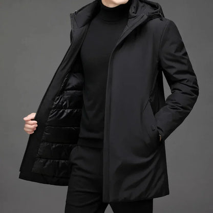 Men's Winter Jacket – Black Hooded Zip Front — Black