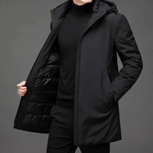 Men's Winter Jacket – Black Hooded Zip Front — Black