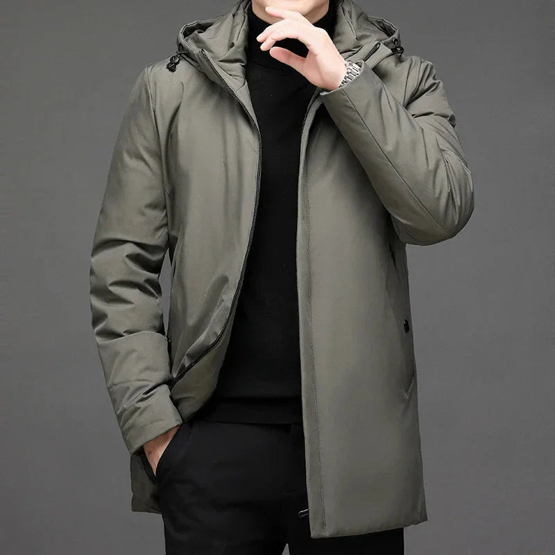 Men's Winter Jacket – Black Hooded Zip Front — Green