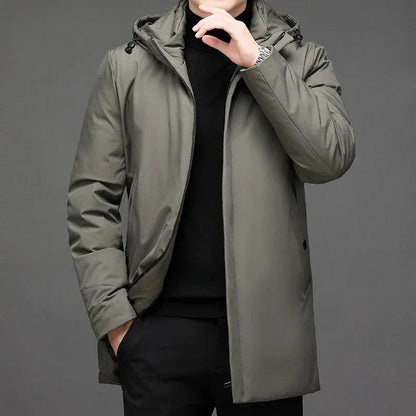 Men's Winter Jacket – Black Hooded Zip Front — Green