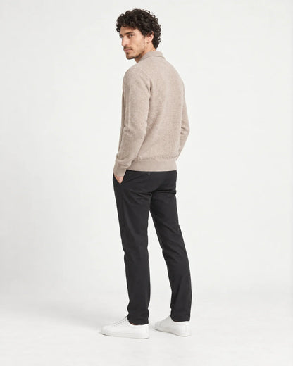 Corbin men's zip-up wool cardigan in Beige, side view on a model