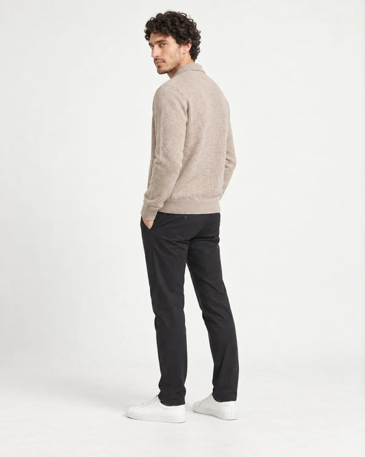 Corbin men's zip-up wool cardigan in Beige, side view on a model