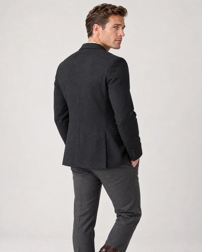 Ellery men's tailored knit blazer in Black, back view on a model