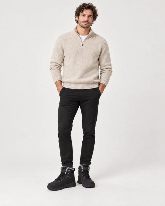 Garrick men's black plush lined lace-up winter ankle boots, full-length front view with black chinos