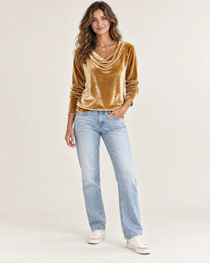Iliana women's cowl neck velvet top, front view