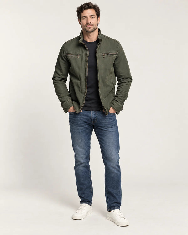 Man in a green bomber jacket