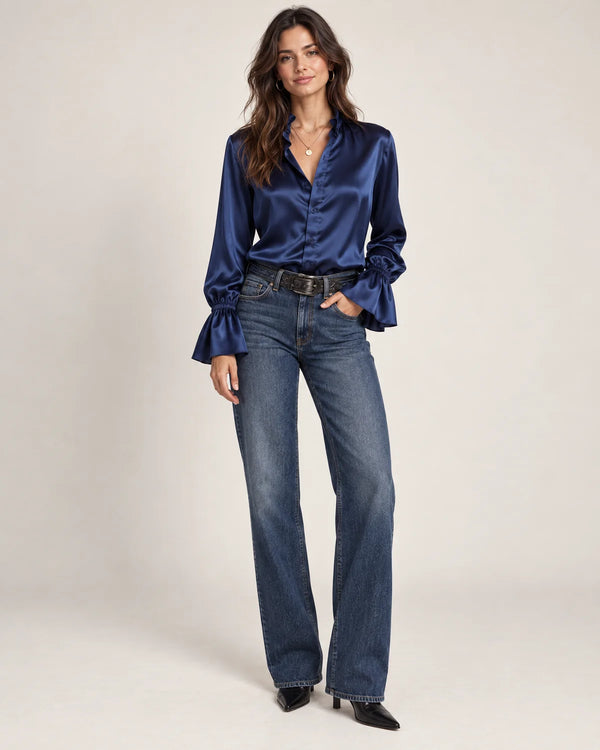 Woman in a puff-sleeve blouse