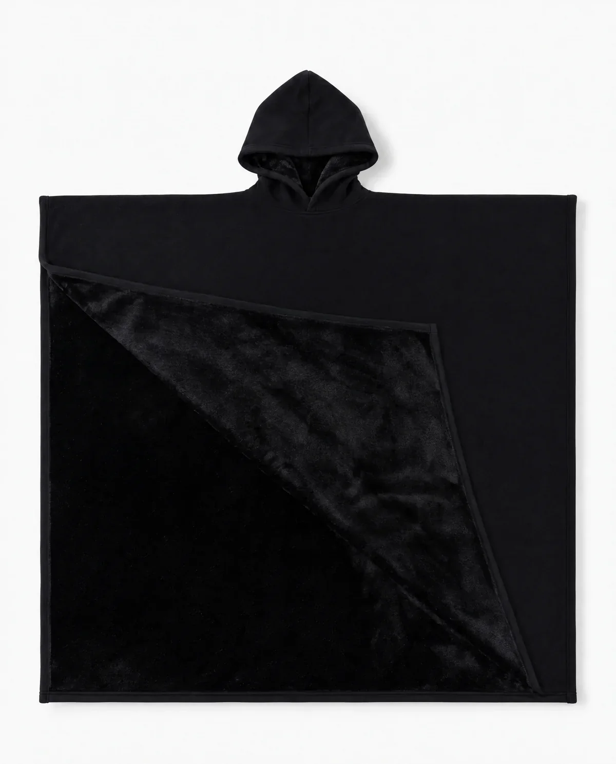Juna oversized hooded blanket in black, laid flat on white with the hood visible