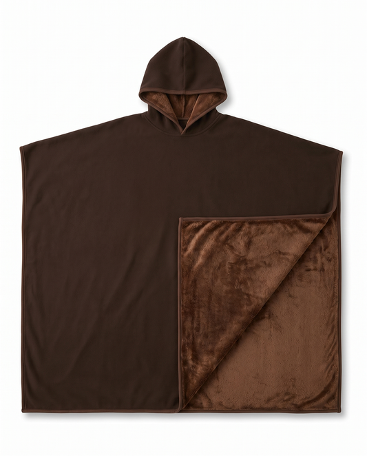 Otis oversized hooded blanket in espresso, laid flat on white with the hood visible