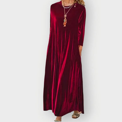 Velvet Dress – Burgundy Long Sleeve Maxi