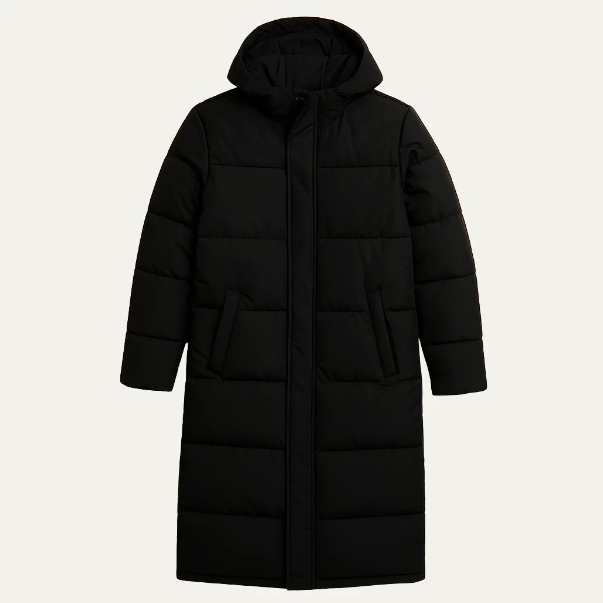 Men's Hooded Puffer Jacket – Black Long Winter Coat