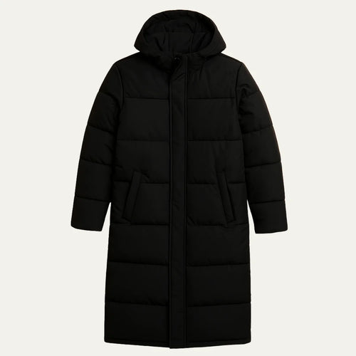Men's Hooded Puffer Jacket – Black Long Winter Coat